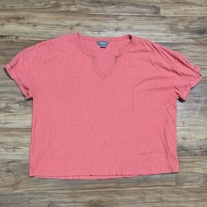 Natural‎ Reflections Womens Peach Coral Split Neck Waffle Knit T-Shirt Size XL